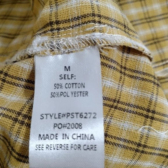 Polagram Sz Medium Yellow Plaid Top High Collar Short Sleeves Keyhole Back NWOT - Picture 6 of 7